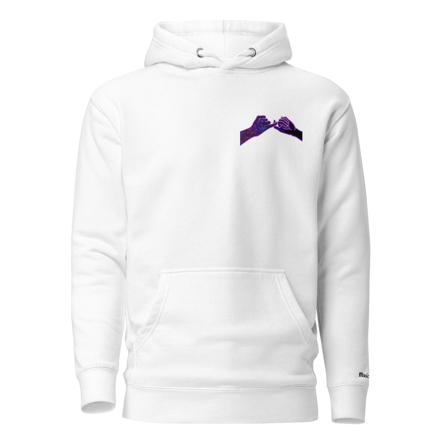 1. Front view of Unisex Pinky Swear? Hoodie | 2. Back view of Unisex Pinky Swear? Hoodie | 3. Close-up of Unisex Pinky Swear? Hoodie design | 4. Unisex Pinky Swear? Hoodie worn by model