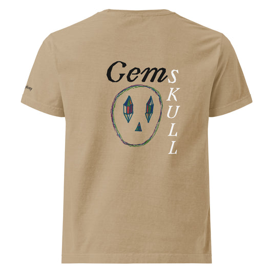 1. Front view of Unisex Gem Skull T-shirt | 2. Back view of Unisex Gem Skull T-shirt | 3. Close-up of Unisex Gem Skull T-shirt design | 4. Unisex Gem Skull T-shirt worn by model