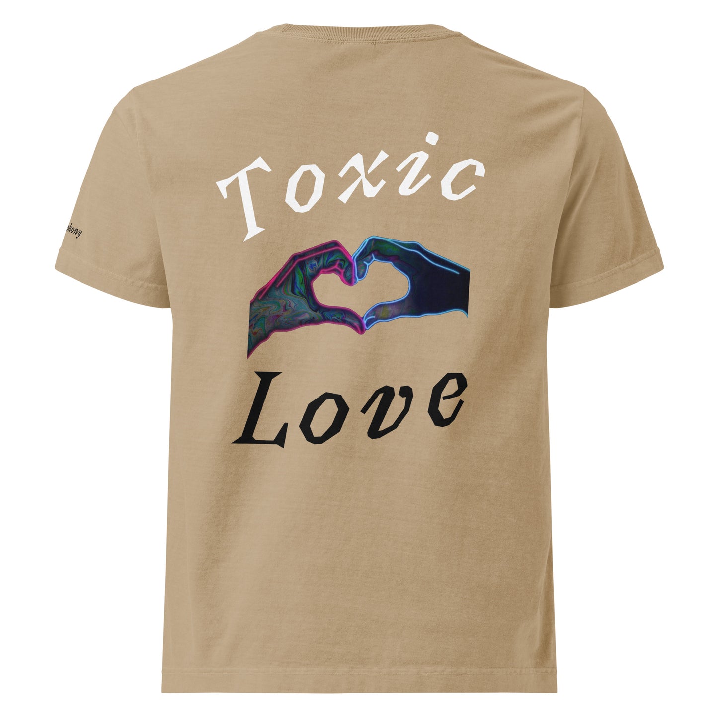 1. Front view of Unisex Toxic Love T-shirt | 2. Back view of Unisex Toxic Love T-shirt | 3. Close-up of Unisex Toxic Love T-shirt design | 4. Unisex Toxic Love T-shirt worn by model